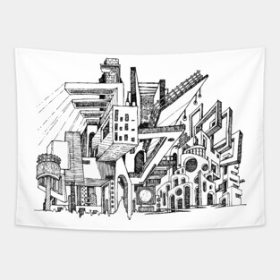 Abstract doodle architecture art Tapestry