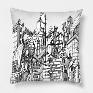 Abstract cityscape doodle art Pillow