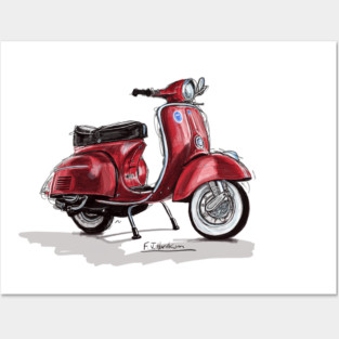Red Vespa Scooter Posters and Art