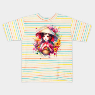 Watercolor Tet Girl Kids T-Shirt