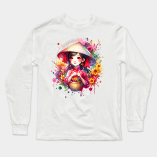 Watercolor Tet Girl Long Sleeve T-Shirt