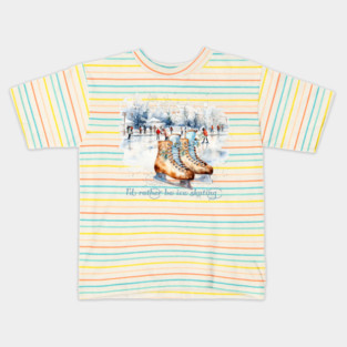 Watercolor I'd rather be ice skating Kids T-Shirt