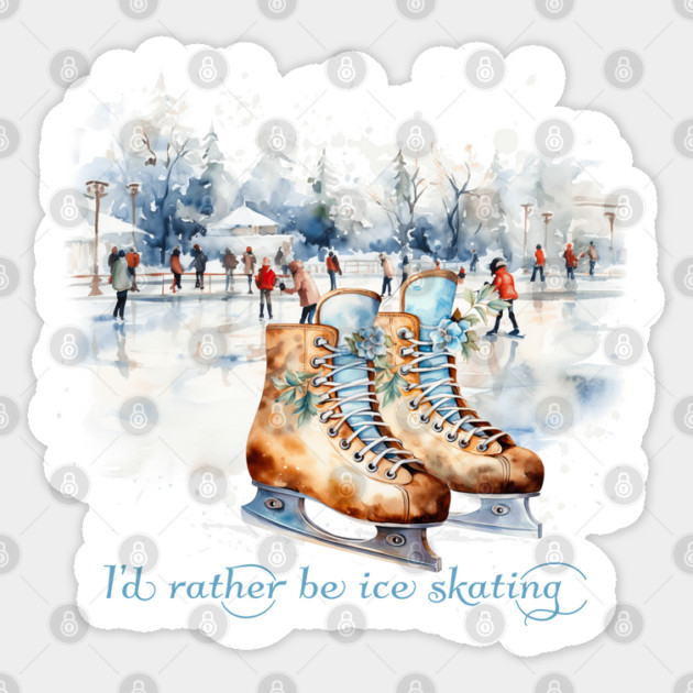 Watercolor I'd rather be ice skating Sticker by HolidayBug
