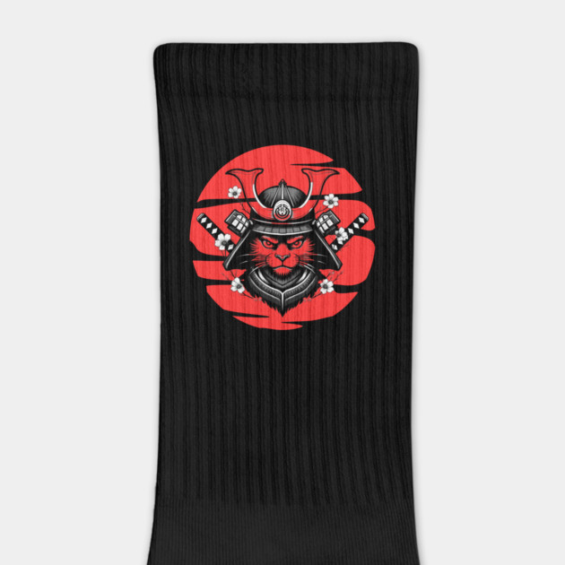 Black Samurai Cat With Katana Japanese by Creatifly Graphic Tees