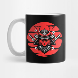 Black Samurai Cat With Katana Japanese Mug
