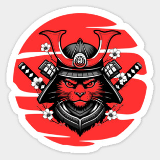 Black Samurai Cat With Katana Japanese Sticker