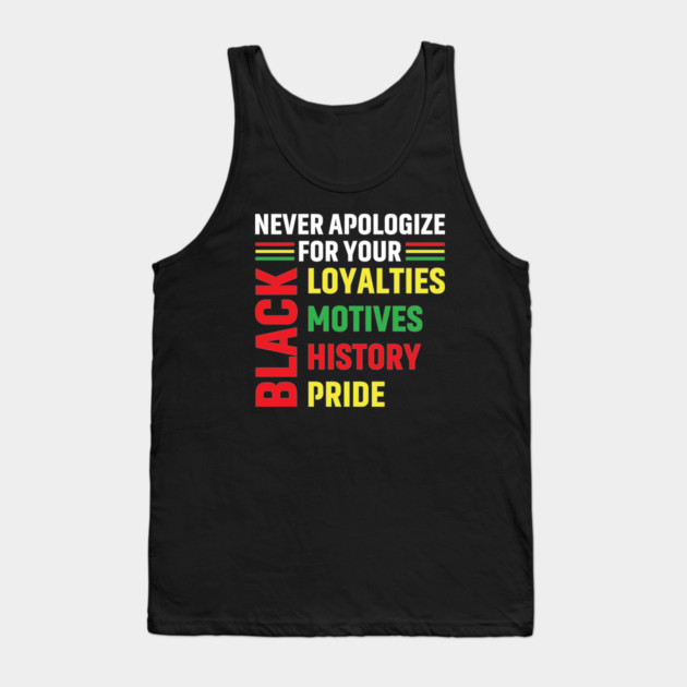 Never Apologize for you Black Loyalties, Motives, History and Pride Tank Top by UrbanLifeApparel