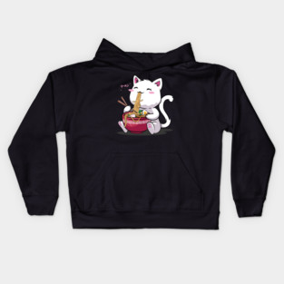 cat eating ramen Kids Hoodie