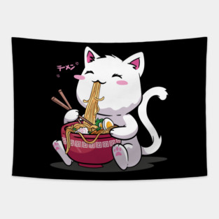 cat eating ramen Tapestry