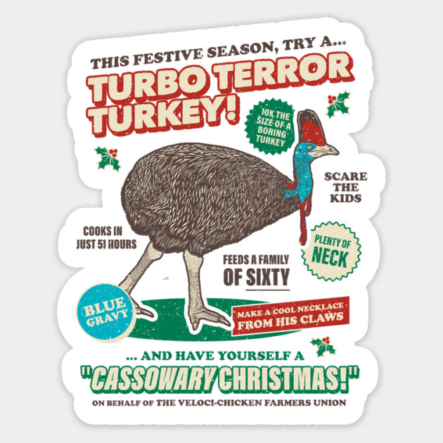 Cassowary Christmas Turbo Terror Turkey Sticker by dumbshirts