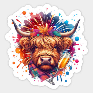 Happy New Years Cow Sticker