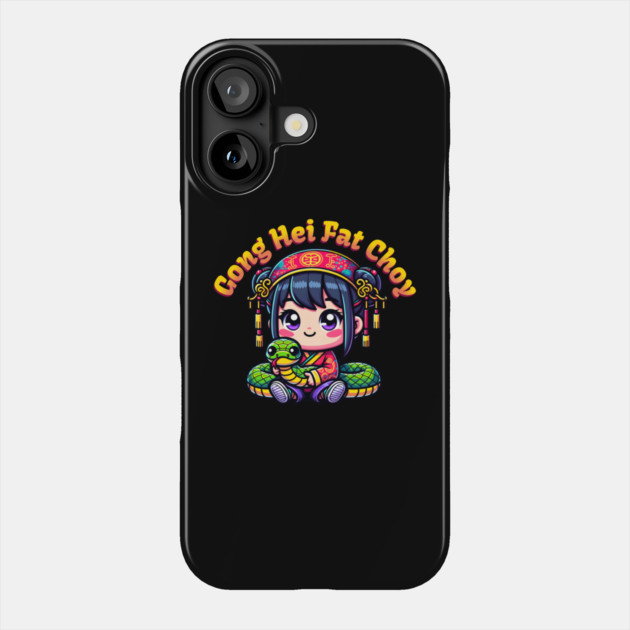 Cartoon Chinese New Year Snake and Girl Phone Case by HolidayBug
