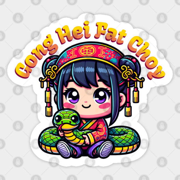 Cartoon Chinese New Year Snake and Girl Sticker by HolidayBug