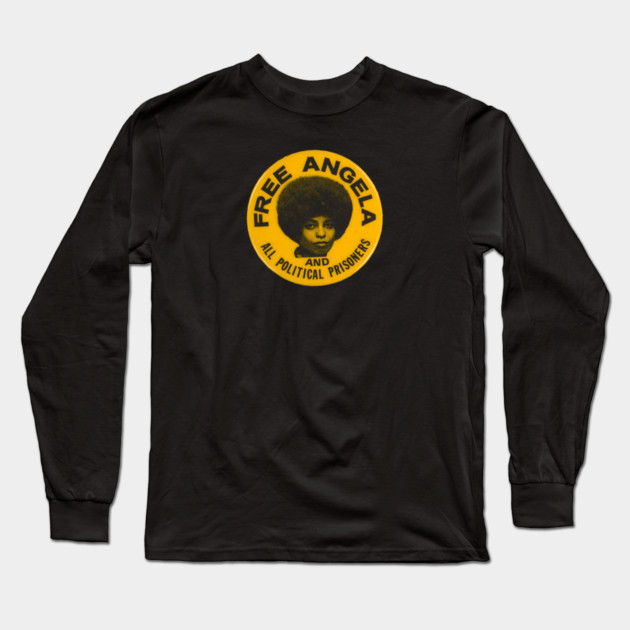 Free Angela and all political prisoners - Retro Button Long Sleeve T-Shirt by UrbanLifeApparel