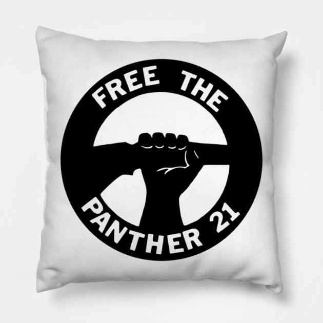 Free The Panther 21 - Retro Button Black and White Pillow by UrbanLifeApparel