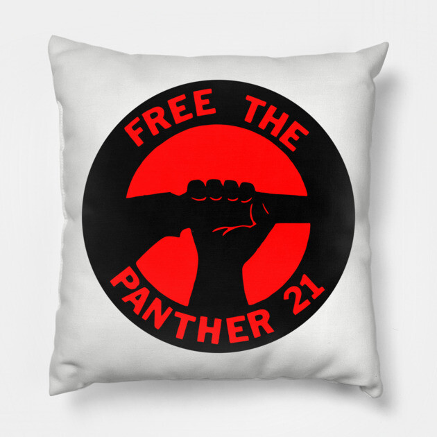 Free The Panther 21 - Retro Button Red Pillow by UrbanLifeApparel