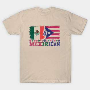 Mexirican Flag Design, Half Puerto Rican, Half Mexican with Puerto Rico Flag T-Shirt