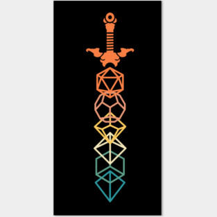 Retro Minimalist RPG Dice Sword Posters and Art