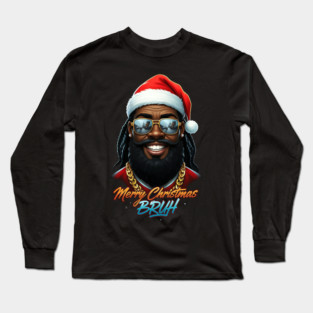 Merry Christmas Bruh - Black Santa Long Sleeve T-Shirt