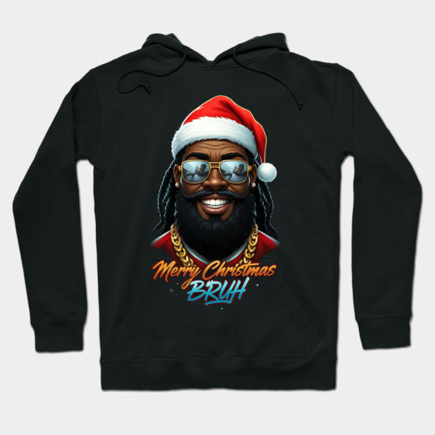 Merry Christmas Bruh - Black Santa Hoodie by UrbanLifeApparel