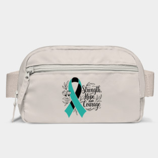 Ovarian Cancer Awareness, Support Fighters, Warriors, Survivors with Teal Ribbon Designs Bag