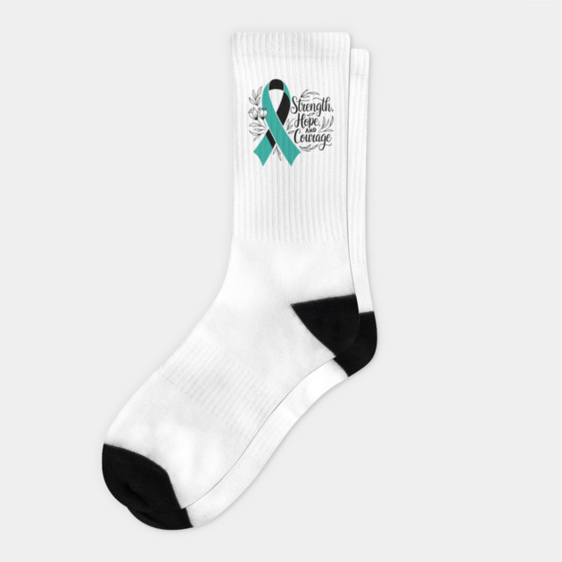 Ovarian Cancer Awareness, Support Fighters, Warriors, Survivors with Teal Ribbon Designs Socks by Pixel Threads 