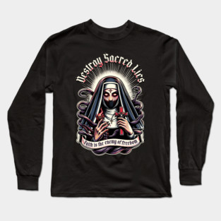 Gothic Anti-Religion Nun Design Long Sleeve T-Shirt