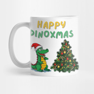 Cute Dinosaur Christmas Festive Dino with Hat and Tree Mug