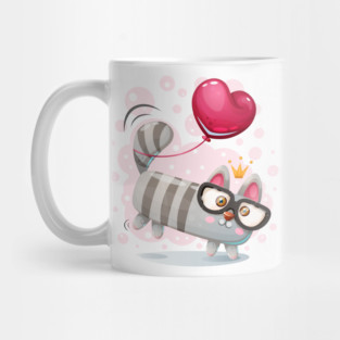 Adorable Kitty with Glasses Holding Love Balloon Mug