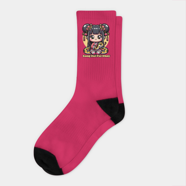 Kawaii Chinese New Year Snake and Girl Socks by HolidayBug