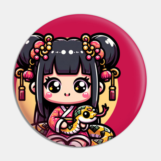 Kawaii Chinese New Year Snake and Girl Pin by HolidayBug