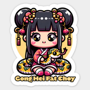 Kawaii Chinese New Year Snake and Girl Sticker