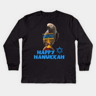 Einstein parrot Happy Hanukkah Kids Long Sleeve T-Shirt