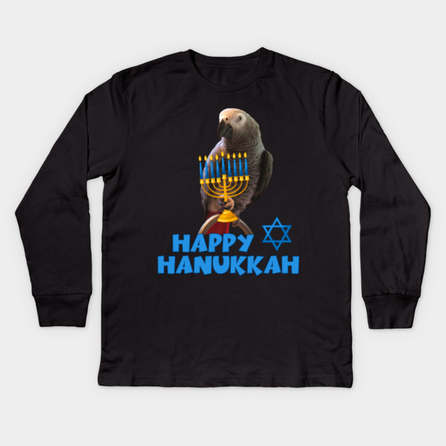 Einstein parrot Happy Hanukkah Kids Long Sleeve T-Shirt by Einstein Parrot