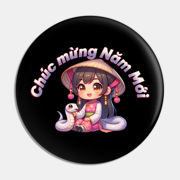 Vietnamese New Year Girl & Snake Pin by HolidayBug
