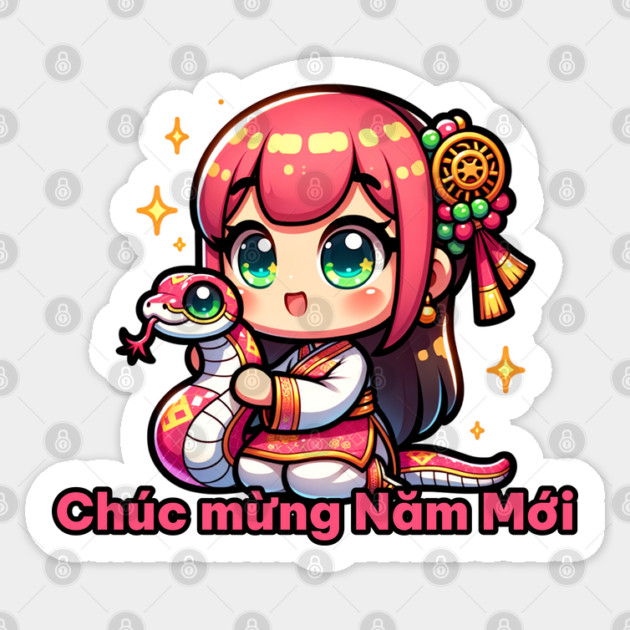 Kawaii Vietnamese New Year Girl & Snake Sticker by HolidayBug