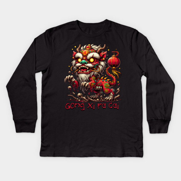 Zombie Chinese New Year Lion Kids Long Sleeve T-Shirt by HolidayBug
