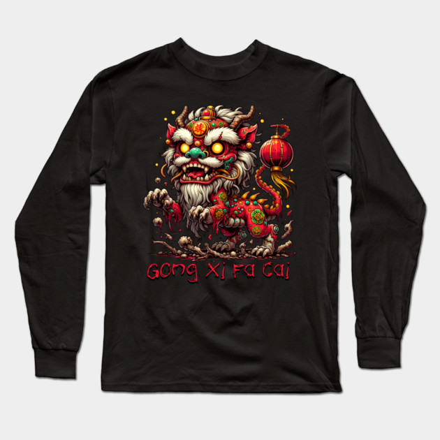 Zombie Chinese New Year Lion Long Sleeve T-Shirt by HolidayBug