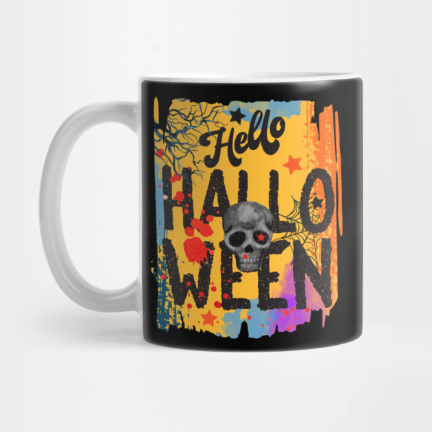 Hello Halloween Skull Spooky and Edgy Festive Graphic Tee by Urbanprint