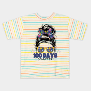 100 Days Smarter Messy Bun Girl Kids T-Shirt
