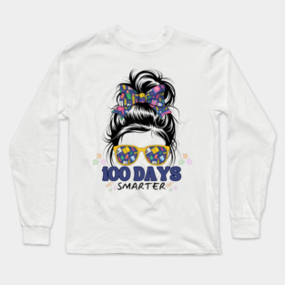 100 Days Smarter Messy Bun Girl Long Sleeve T-Shirt