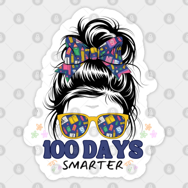 100 Days Smarter Messy Bun Girl Sticker by Creatifly Graphic Tees