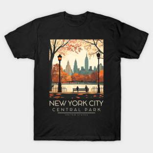 A Vintage Travel Illustration of the Central Park in New York - US T-Shirt