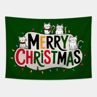 Merry Christmas Cats Tapestry