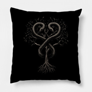 Serpent of Duality - Rod of Asclepius, Hermetic Wisdom Tree of Knowledge Pillow