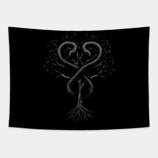 Serpent of Duality - Rod of Asclepius, Hermetic Wisdom Tree of Knowledge Tapestry