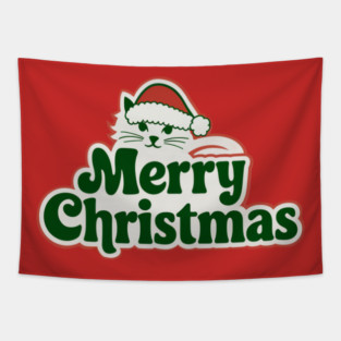Merry Christmas Cat Tapestry