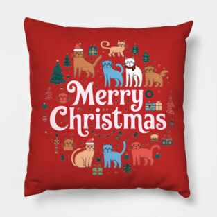 Merry Christmas Cats Pillow