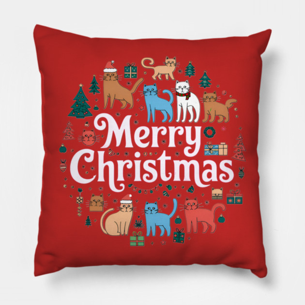 Merry Christmas Cats Pillow by Pete the Cat Guy