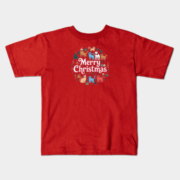 Merry Christmas Cats Kids T-Shirt by Pete the Cat Guy